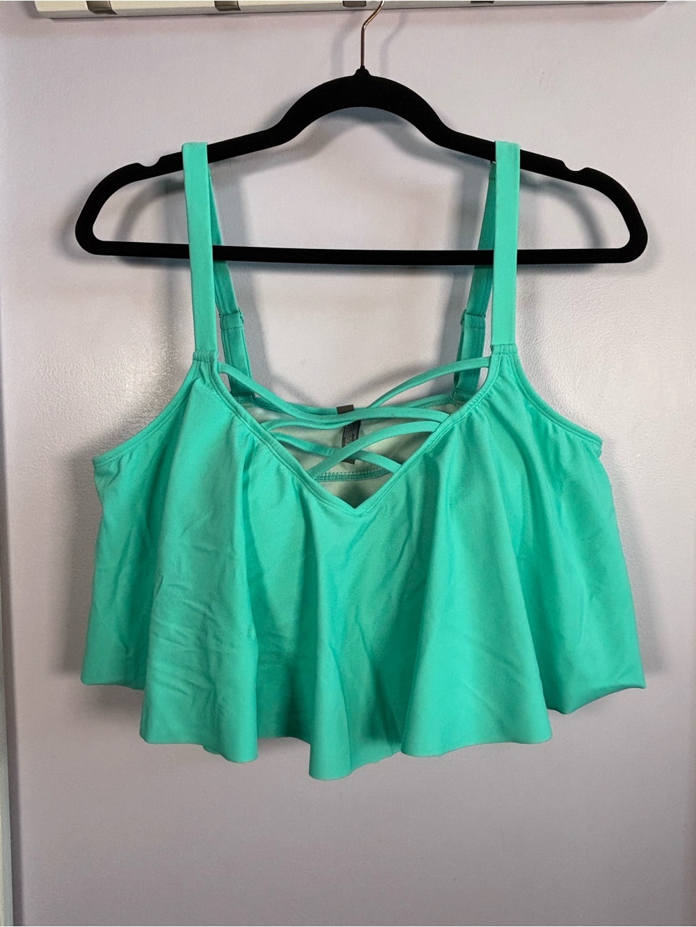 torrid Wireless Straight Strappy Flounce Chic Summer Bikini Top Mint Green 1X